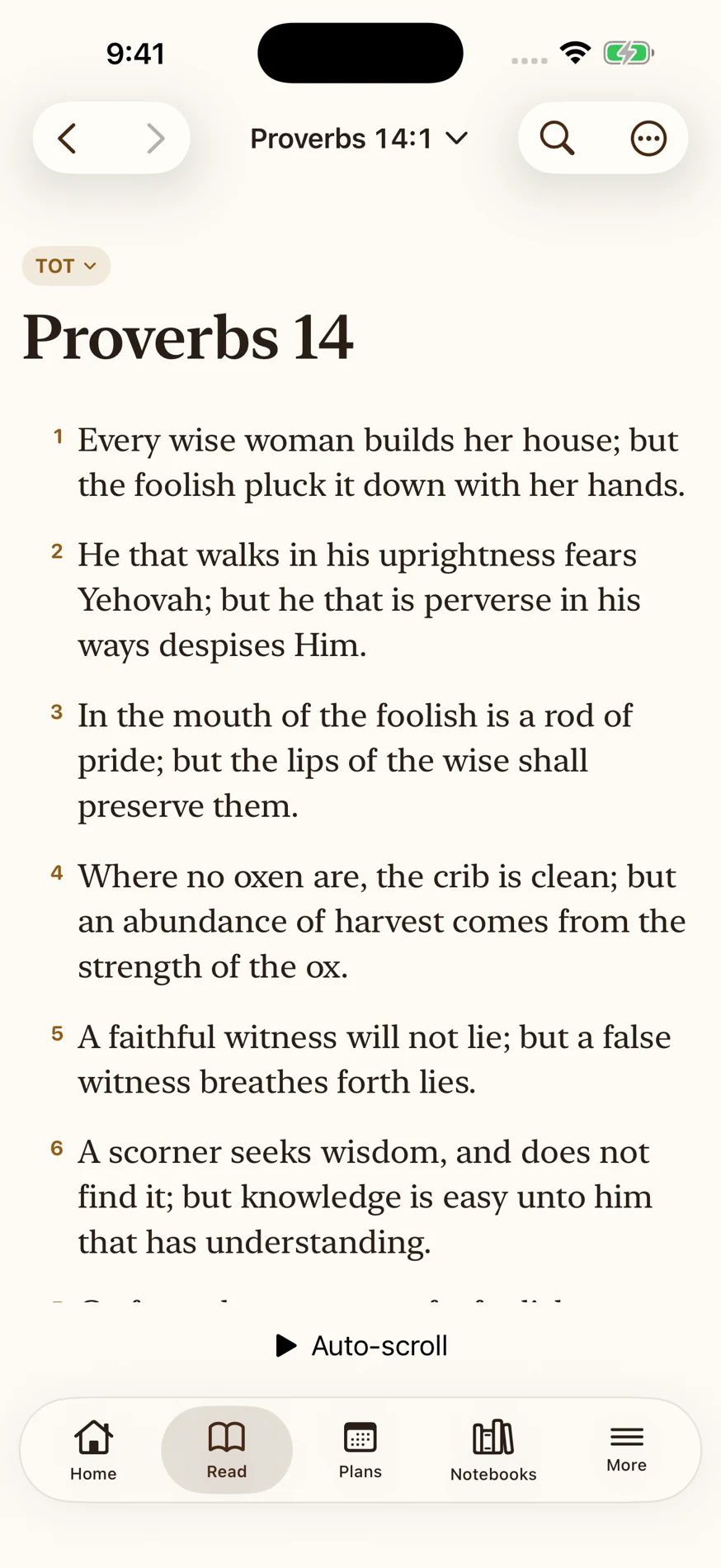 Proverbs 14 in the TOT Bible iPhone app