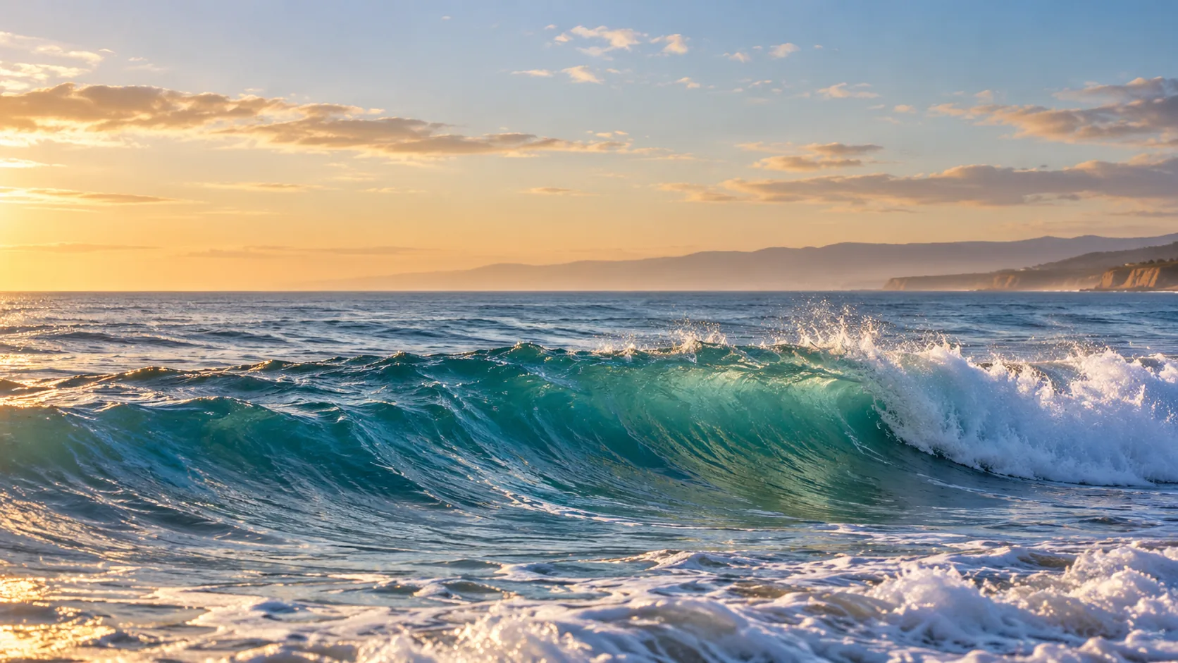 An ocean wave breaking along the coast